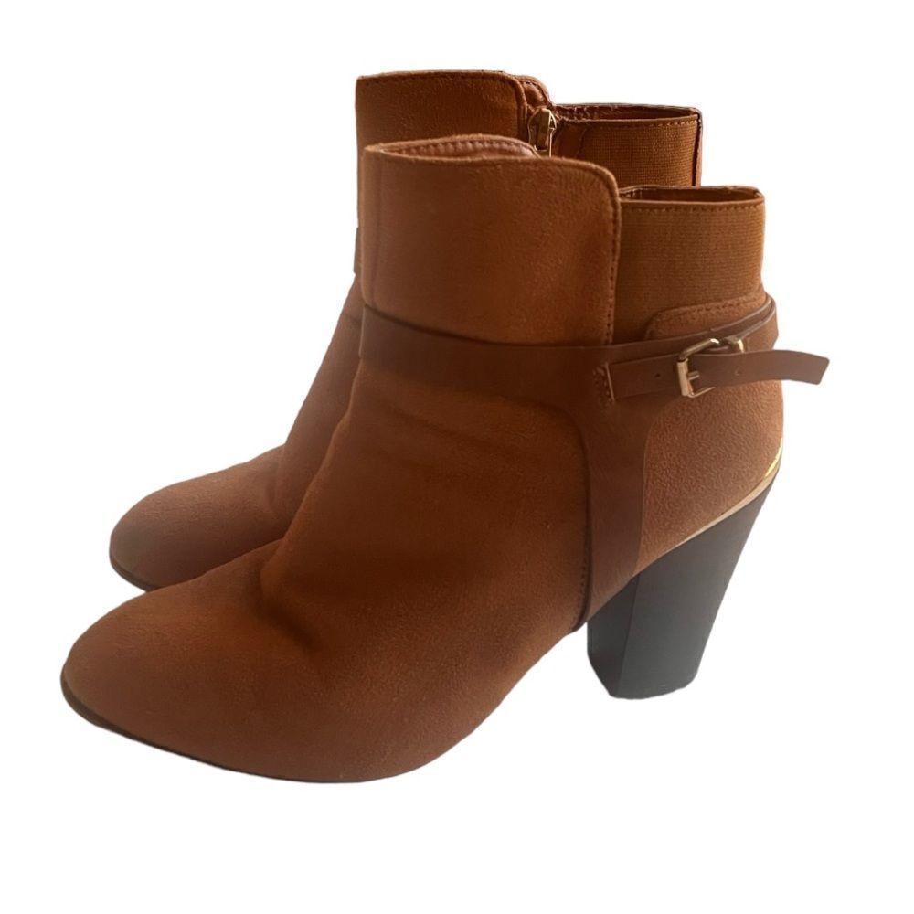 Brown Chunky heel Winter Booties Shoes sz 6.5